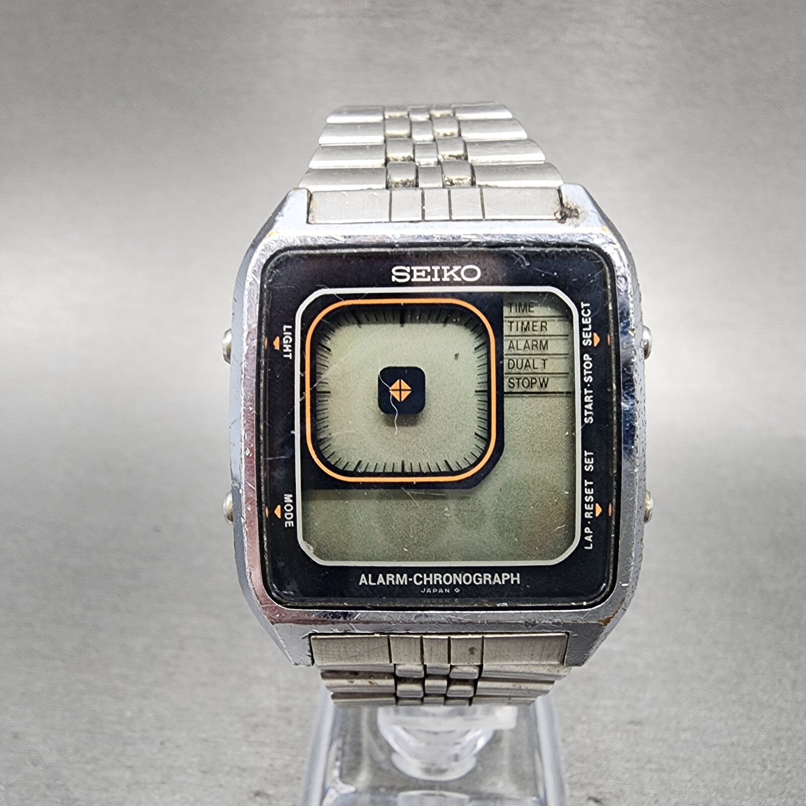 Seiko Digital Watch Men 33mm Alarm Chrono Steel Rectangle G7574050 PARTS0