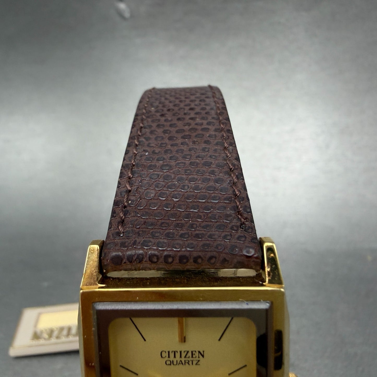 Citizen CQ Tank Watch Unisex 24mm Champagne Dial Gold Tone Rectangle New Bat NOS4
