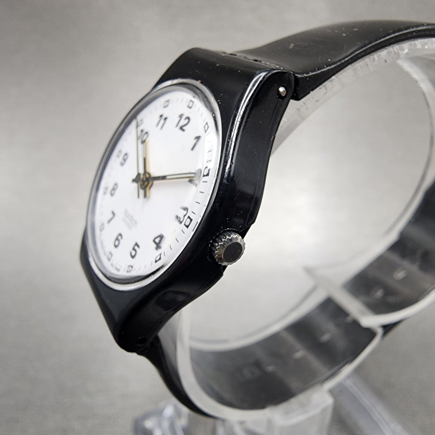 Swatch Sopran Watch Women 25mm White Dial Black Tone Round LB153 New Battery3