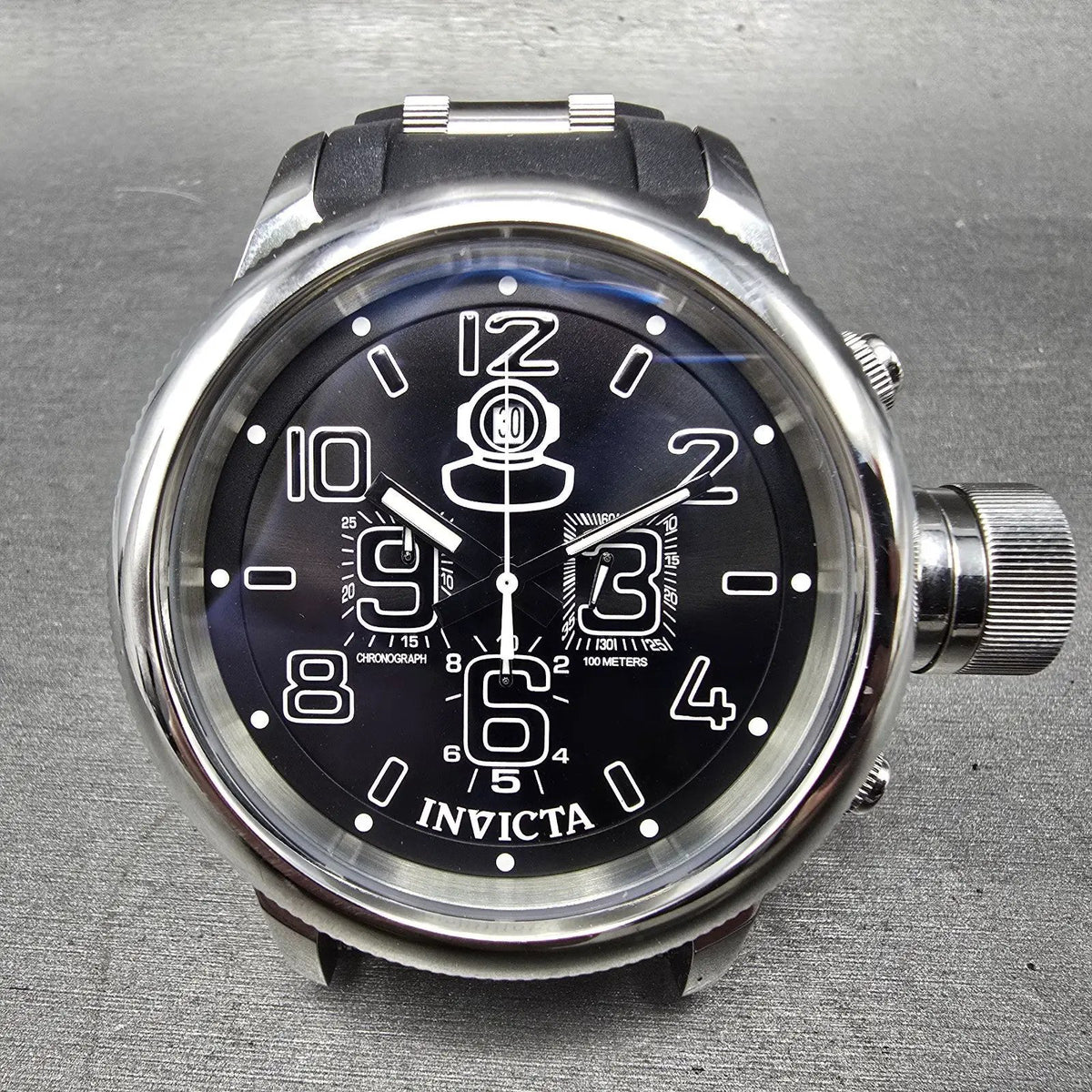 Invicta Russian Diver Chronograph Watch Men 51mm Black Dial Steel 1348 New Batt0