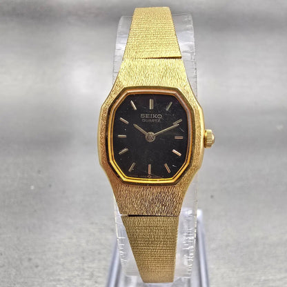 Seiko Watch Women 17mm Black Dial Gold Tone Octagon 1N00-5B29 New Battery VTG0