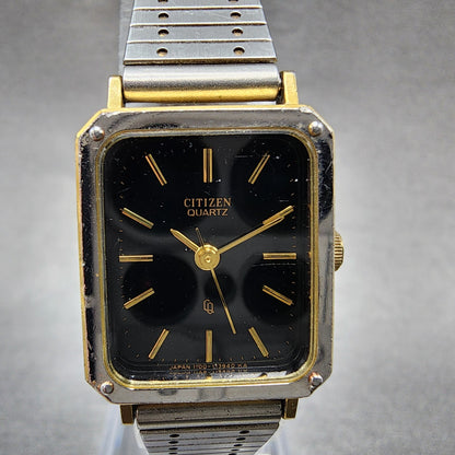Citizen CQ Tank Watch Women 19mm Black Dial Two Tone Rectangle 4106636 New Batt1