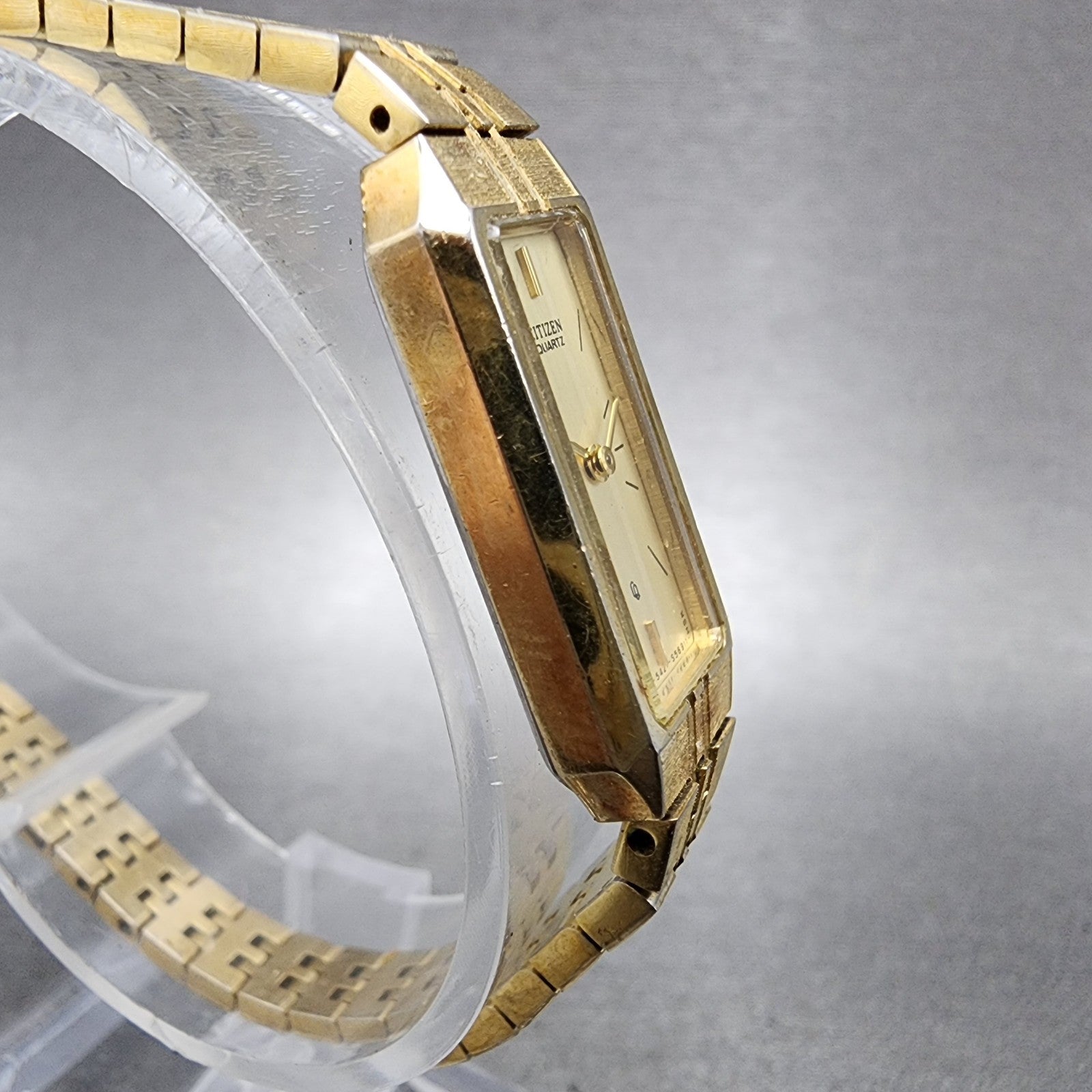 Citizen CQ Tank Watch Women 13mm Champagne Dial Gold Tone Rectangle New Battery3
