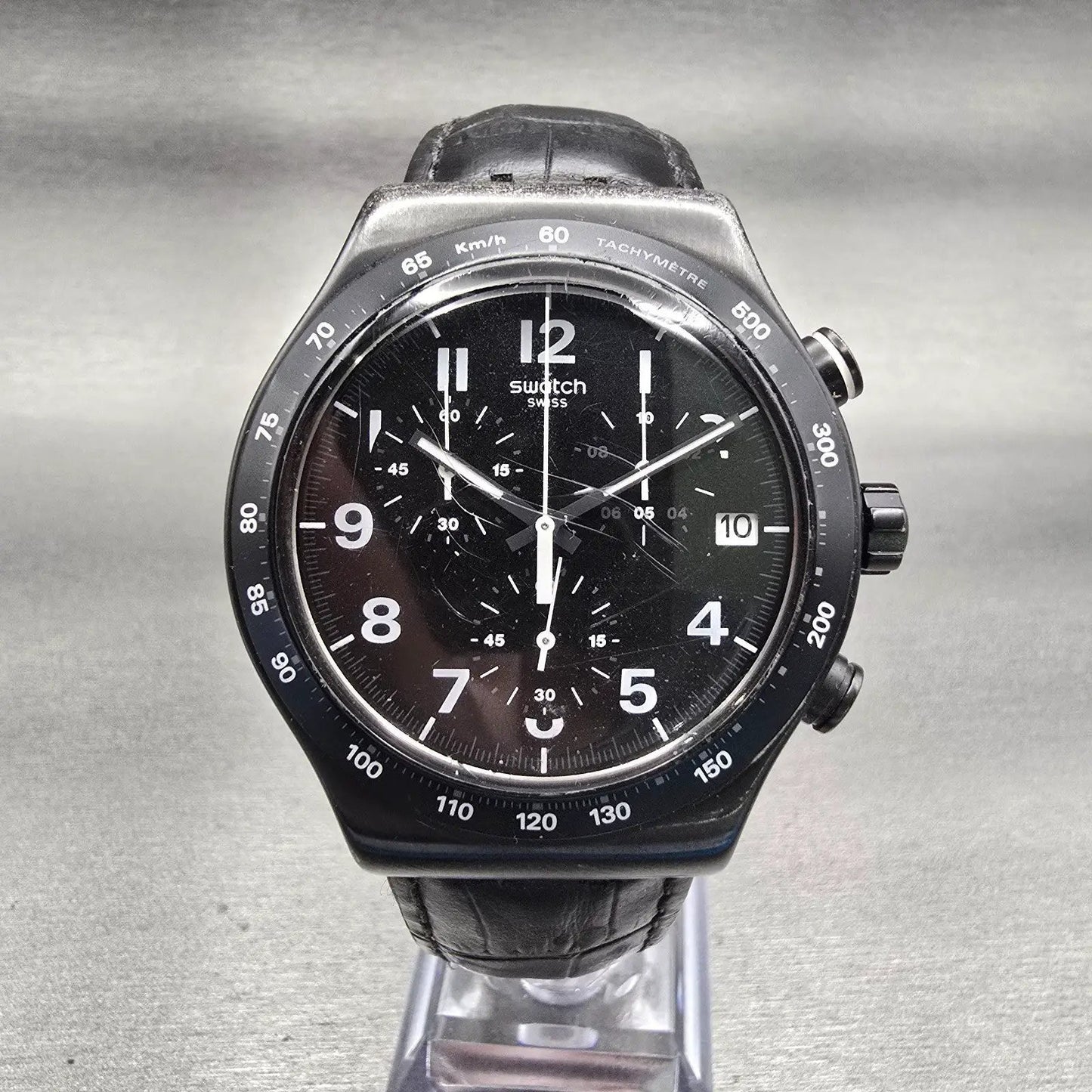 Swatch Destination NYC Chronograph Watch Men 43mm Black Dial Date YVB402 New Bat0