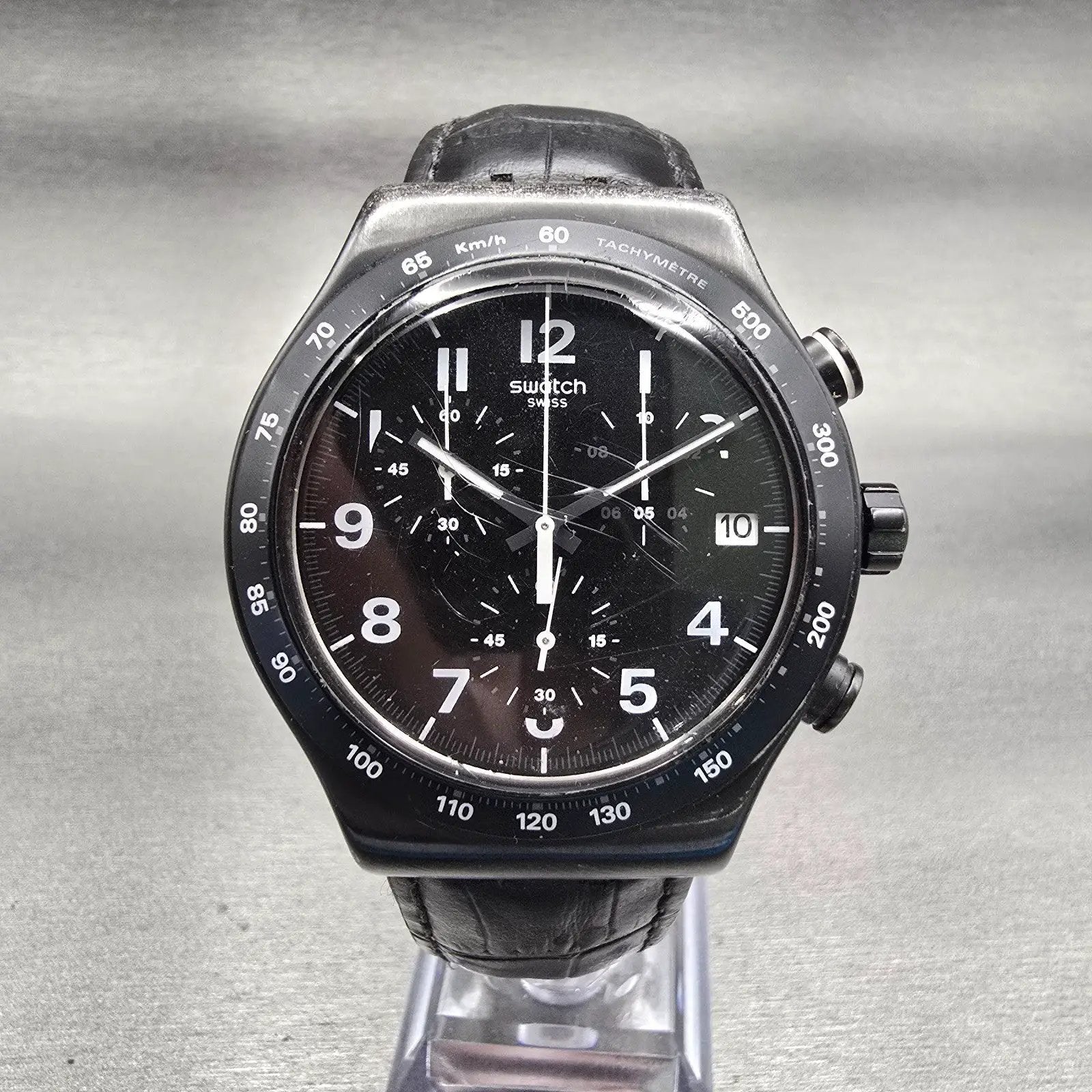 Swatch Destination NYC Chronograph Watch Men 43mm Black Dial Date YVB402 New Bat0