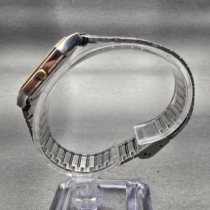 Seiko Watch Men 28mm Silver Dial Two Tone Date Rectangle 6539-5020 New Battery6