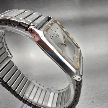 Seiko Watch Men 25mm Silver Dial Silver Tone Rectangle 6530-5510 New Battery VTG3
