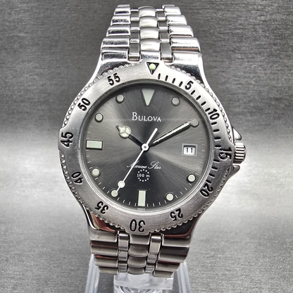 Bulova Marine Star Watch Men 36mm Gray Dial Silver Tone Date 96B00 New Battery0