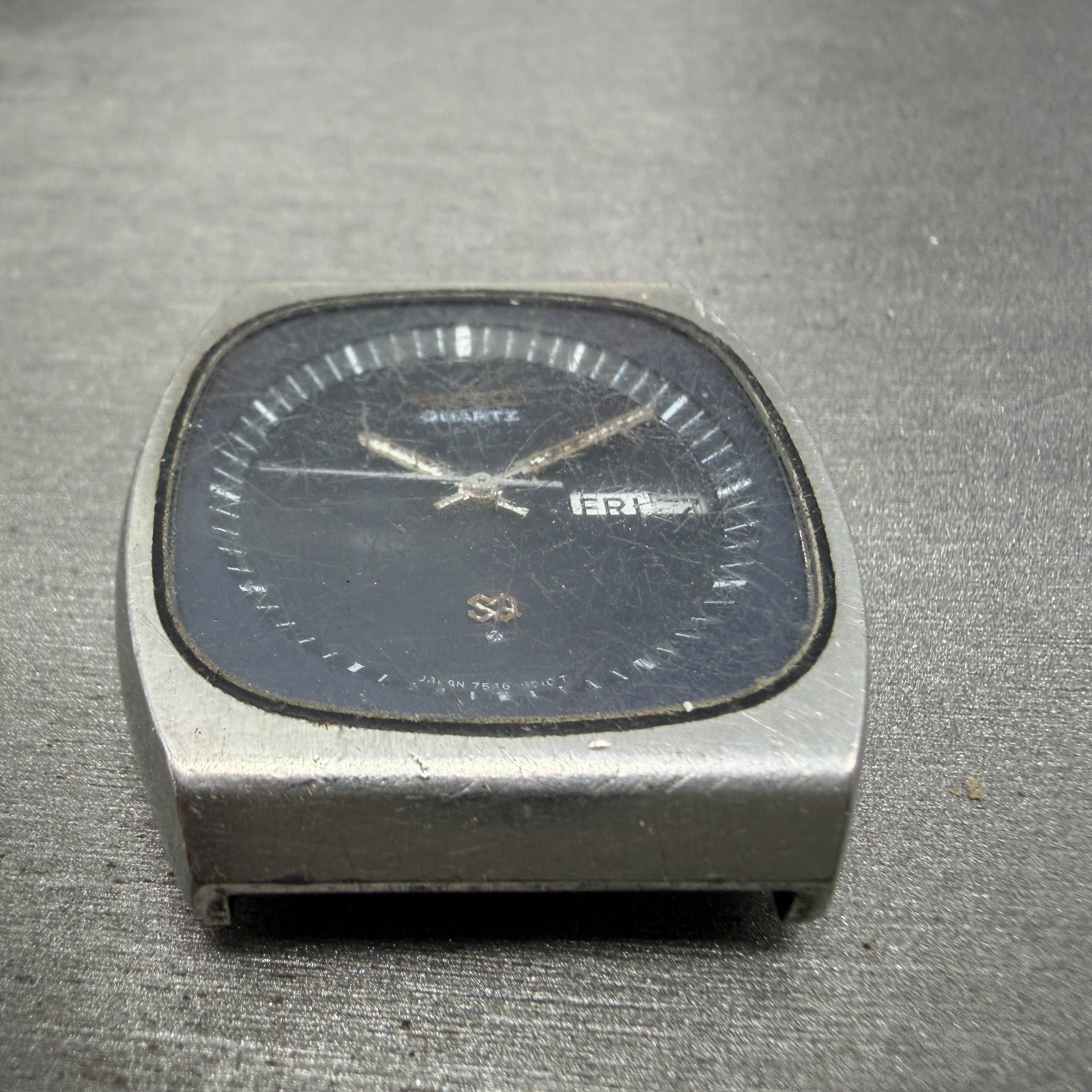 Seiko SQ Watch Men 36mm Blue Dial Silver Tone Rectangle Daydate 7546-6019 NewBat2