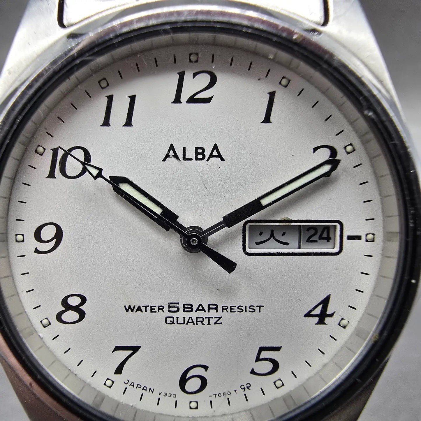 Seiko Alba Watch Men 35mm White Dial Silver Tone Daydate Round V333-7030 PARTS2