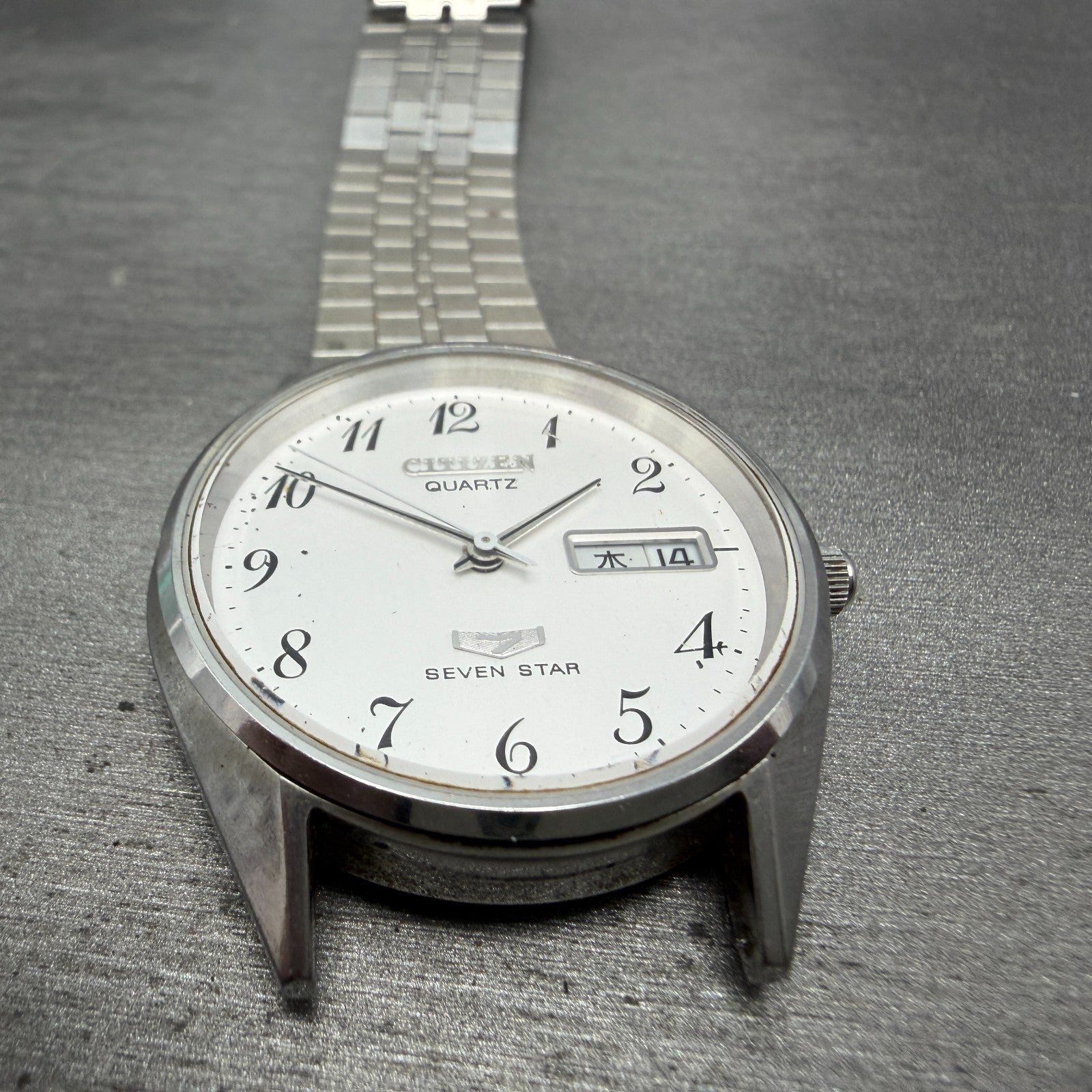 Citizen Seven Star Watch Men 35mm Silver Dial Silver Tone Daydate 4-140214 PARTS3