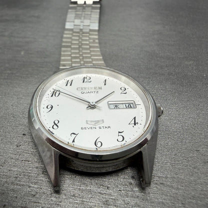 Citizen Seven Star Watch Men 35mm Silver Dial Silver Tone Daydate 4-140214 PARTS3