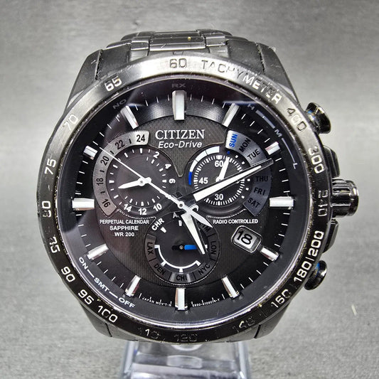 Citizen Eco-Drive Chronograph Watch Men 42mm Black Dial Black Perpetual Calendar0