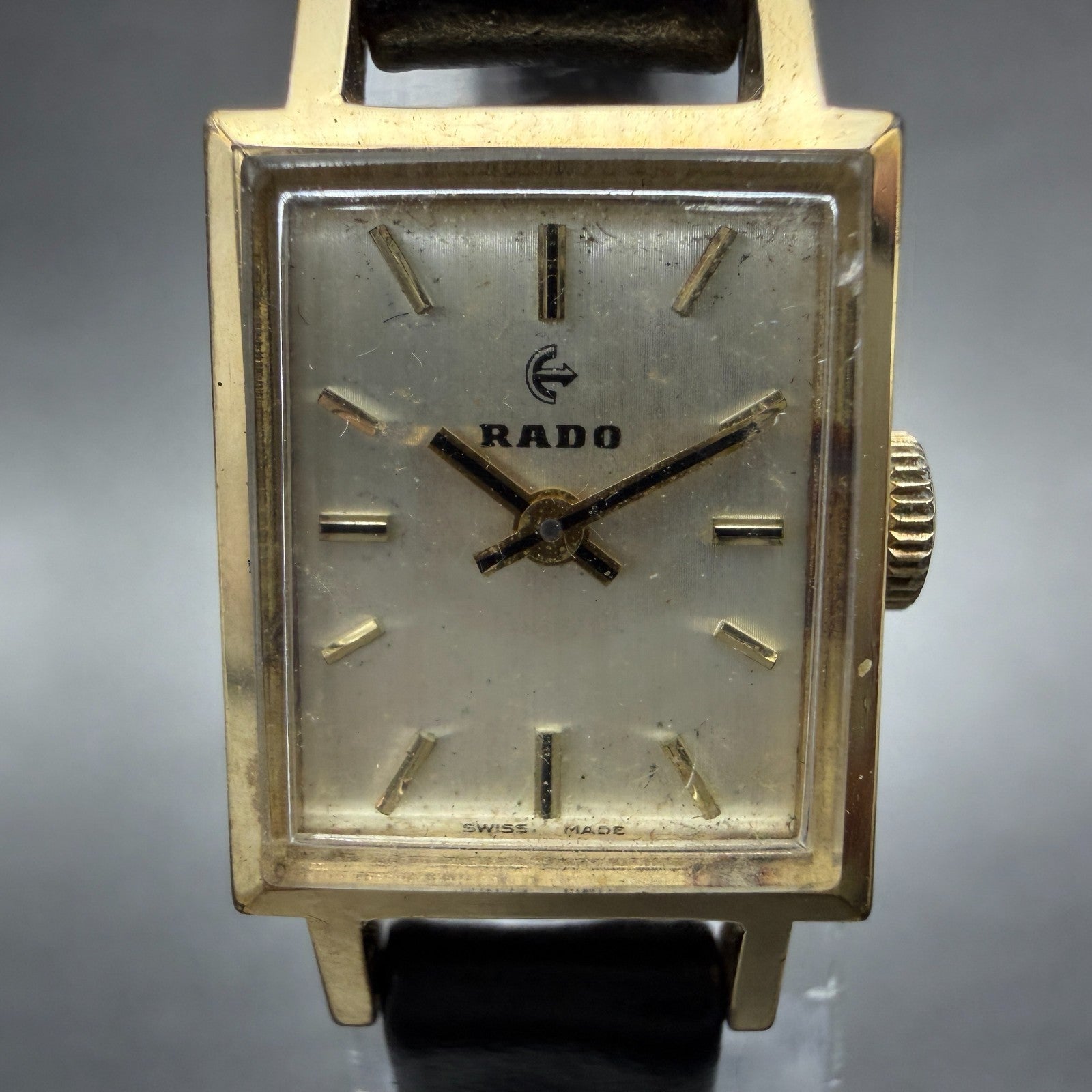 Rado Watch Women 15mm Champange Dial Gold Tone Rectangle Manual Wind Runs 53441