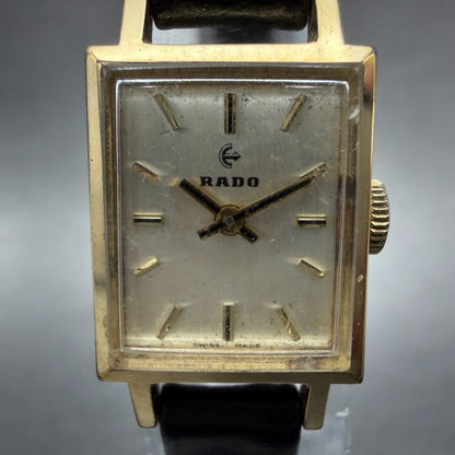 Rado Watch Women 15mm Champange Dial Gold Tone Rectangle Manual Wind Runs 53441