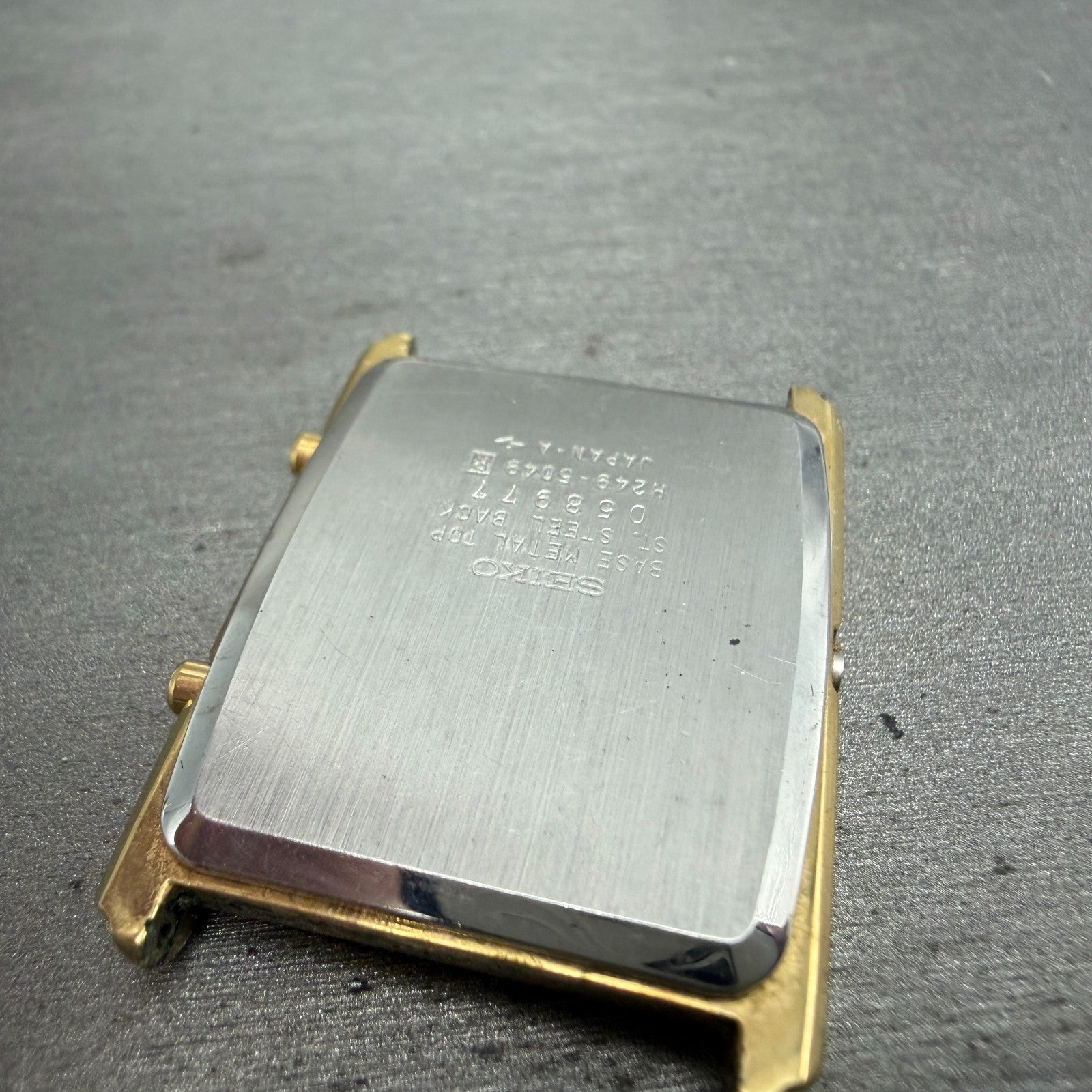 Seiko H249-5049 Watch Case Gold Tone Analog Digi Rectangle 27mm W/Crystal VTG9
