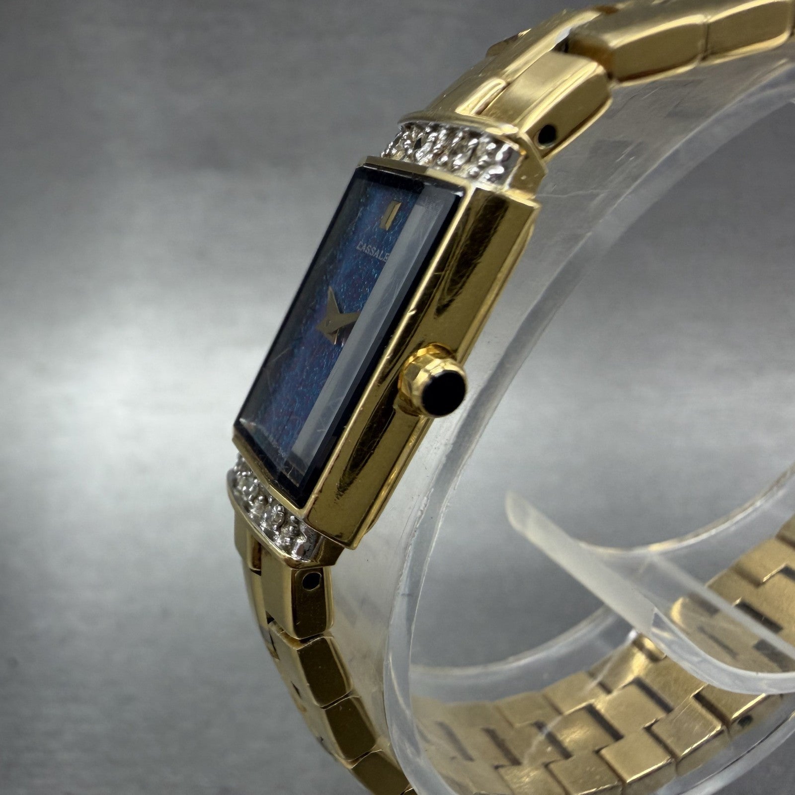 Seiko Lassale Tank Watch Women 13mm Blue Dial Gold Tone 2E206899 New Battery2