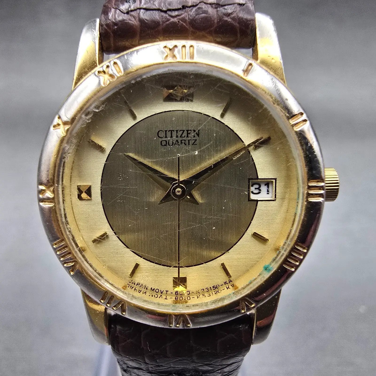 Citizen Watch Women 24mm Gold Dial Gold Tone Date Round 6010-K06878 New Battery1