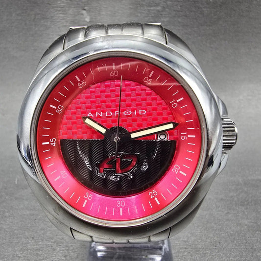 Andoird Automatic Watch Men 48mm Red Dial Steel Date Round AD703 Works0