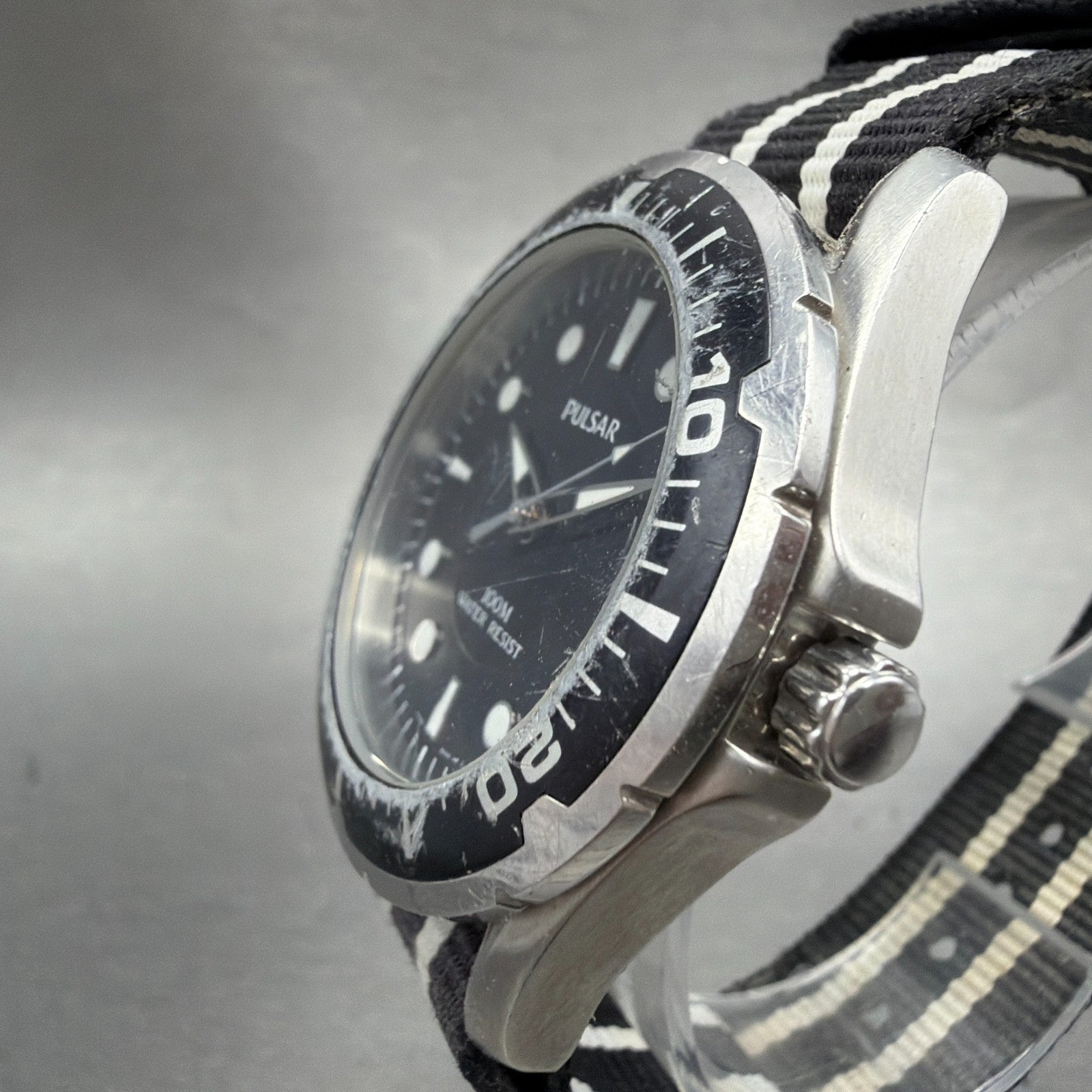 Seiko Pulsar Dive Watch Men 42mm Black Dial Silver Tone Date VX42-X062 New Batt2
