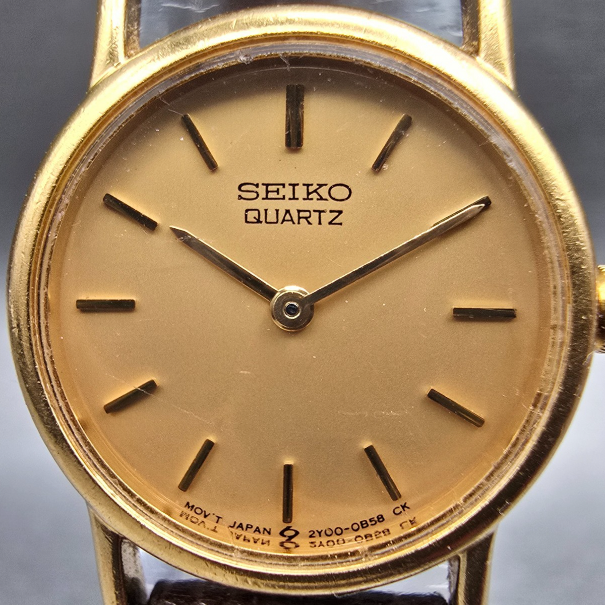 Seiko Watch Women 20mm Gold Dial Gold Tone Round 2Y00-0A19 New Battery VTG JP1