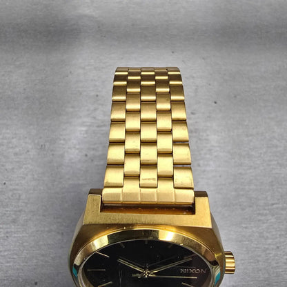 Nixon Time Teller Watch Men 37mm Black Dial Gold Tone Round New Battery4
