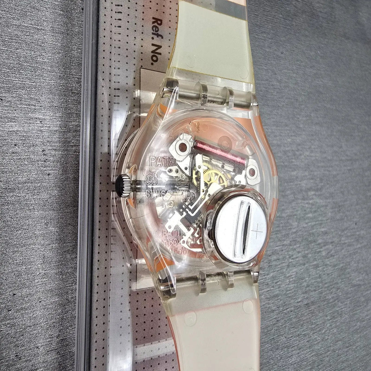 Swatch Orange Painted Time Watch Men 34mm Clear Case GK378 New Battery NOS12