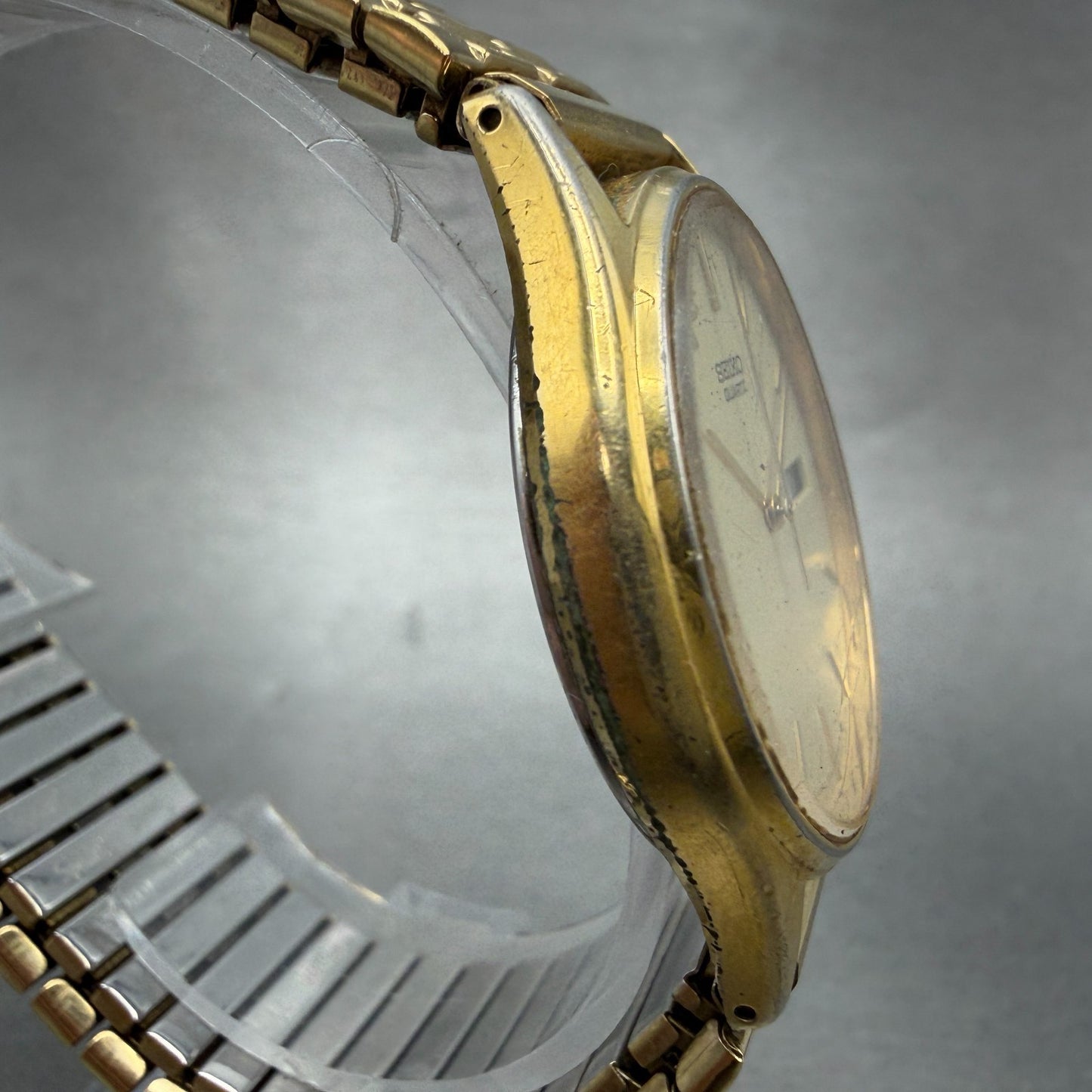 Seiko Watch Men 34mm Champagne Dial Gold Tone Round Daydate 5y23-8039 NewBatt N73