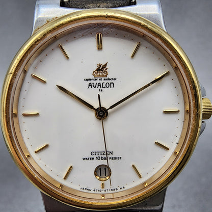 Citizen Avalon Watch Men 31mm White Dial Two Tone Date 4710-470192 New Battery