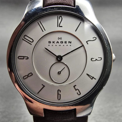 Skagen Watch Men 34mm Silver Dial Silver Tone Round 433LSL1 READ!!!! New Battery1