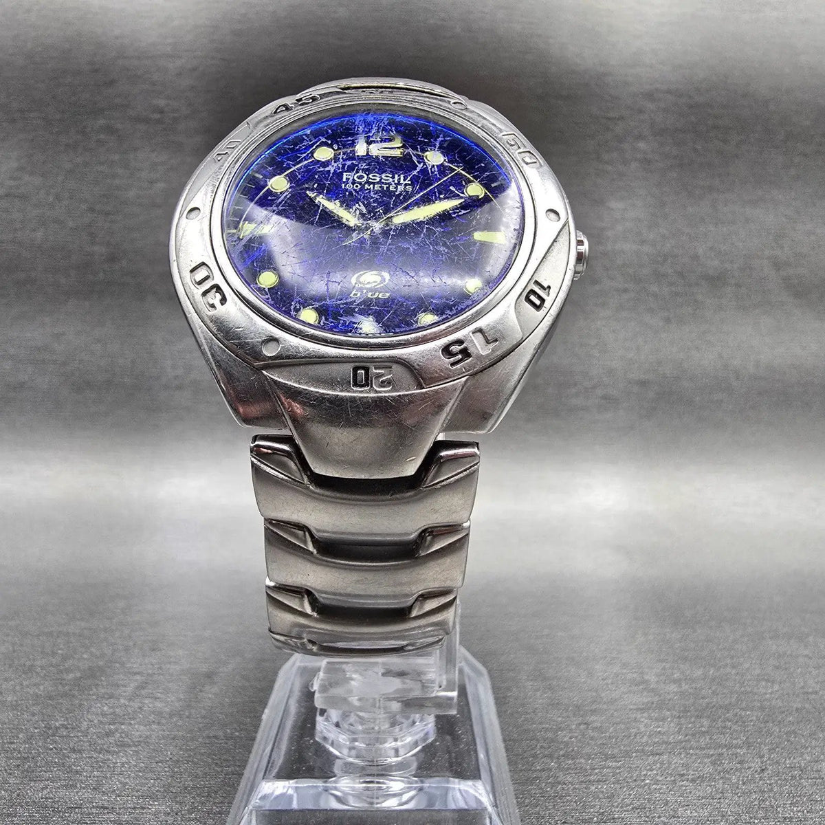 Fossil Blue Diver Watch Men 40mm Blue Dial Silver Tone Round AM-3395 New Battery5