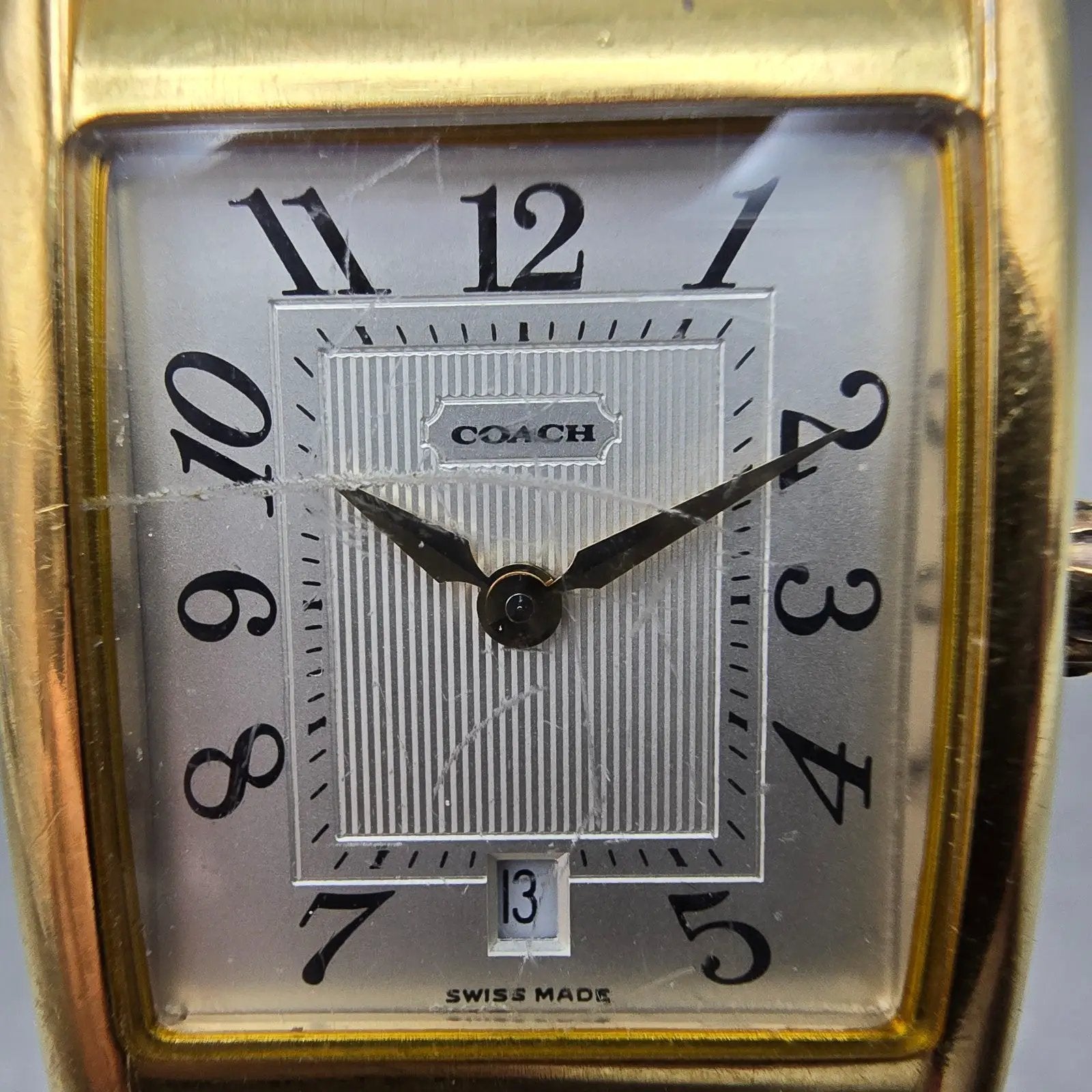Coach Tank Watch Men 25mm Silver Dial Gold Tone Date Rectangle W503A New Battery1