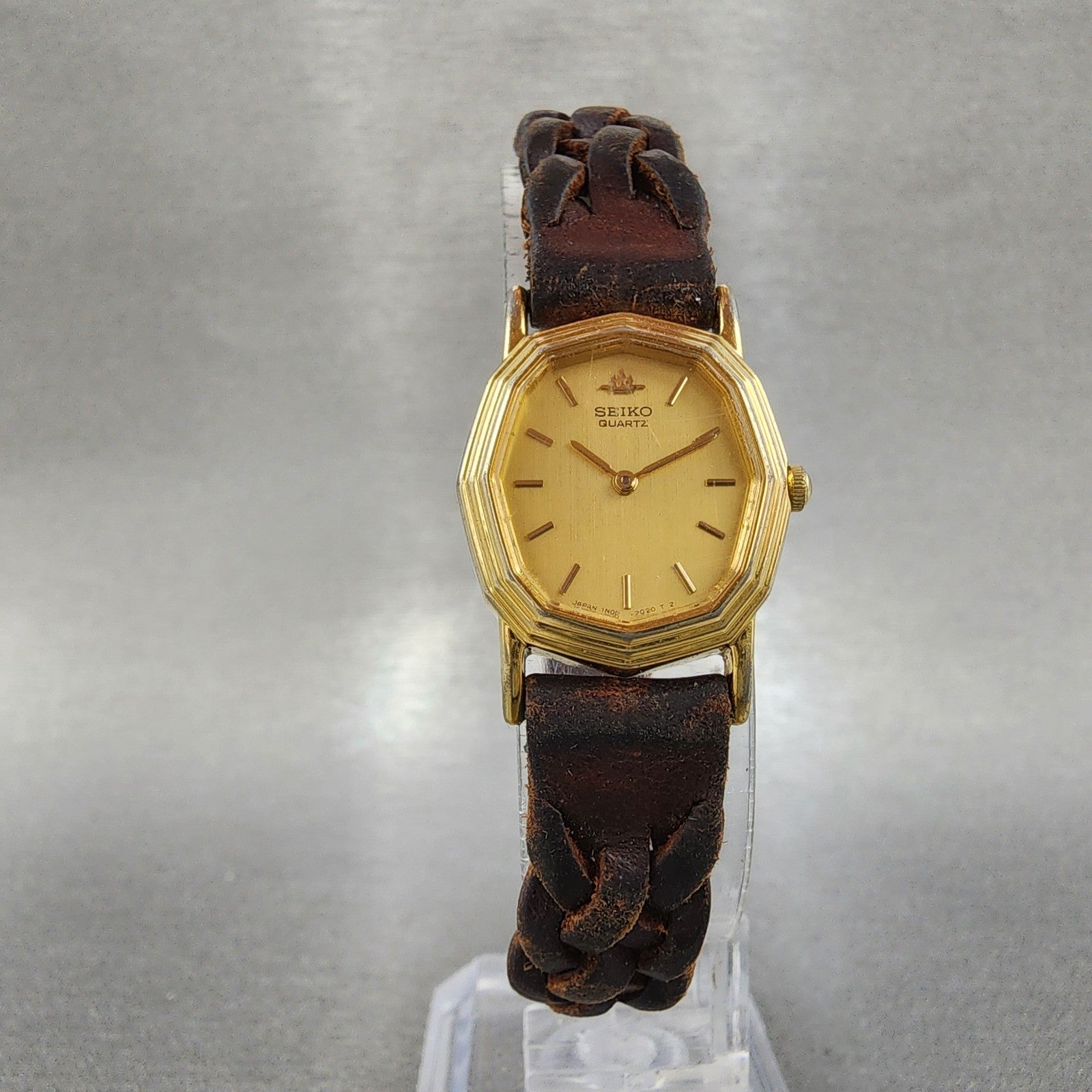Seiko Watch Women 20mm Champagne Dial Gold Tone Oval 1n005h80 New Battery5