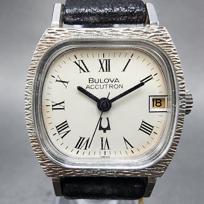 Bulova Accutron Watch Women 23mm White Dial Silver Tone Date N6 NOS PARTS4