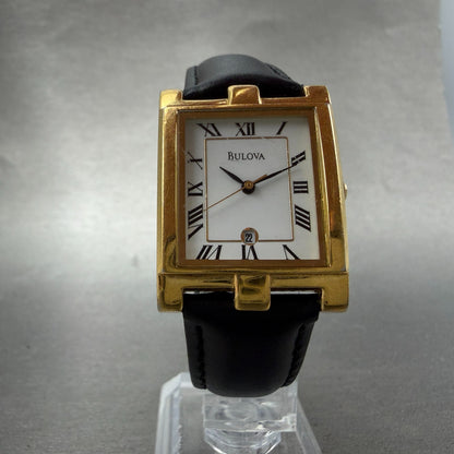 Bulova Tank Watch Men 26mm White Dial Gold Tone Date Rectangle 97B41 New Battery5