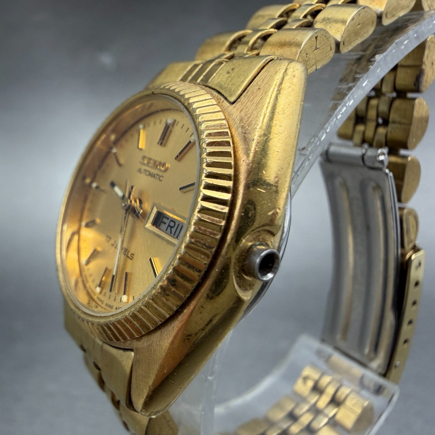 Seiko Autoamtic Watch Women 25mm Gold Dial Gold Tone Daydate 4206-0519 PARTS3