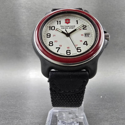 Victorinox Swiss Army Watch Men 39mm White Dial Black Red Date New Battery 65