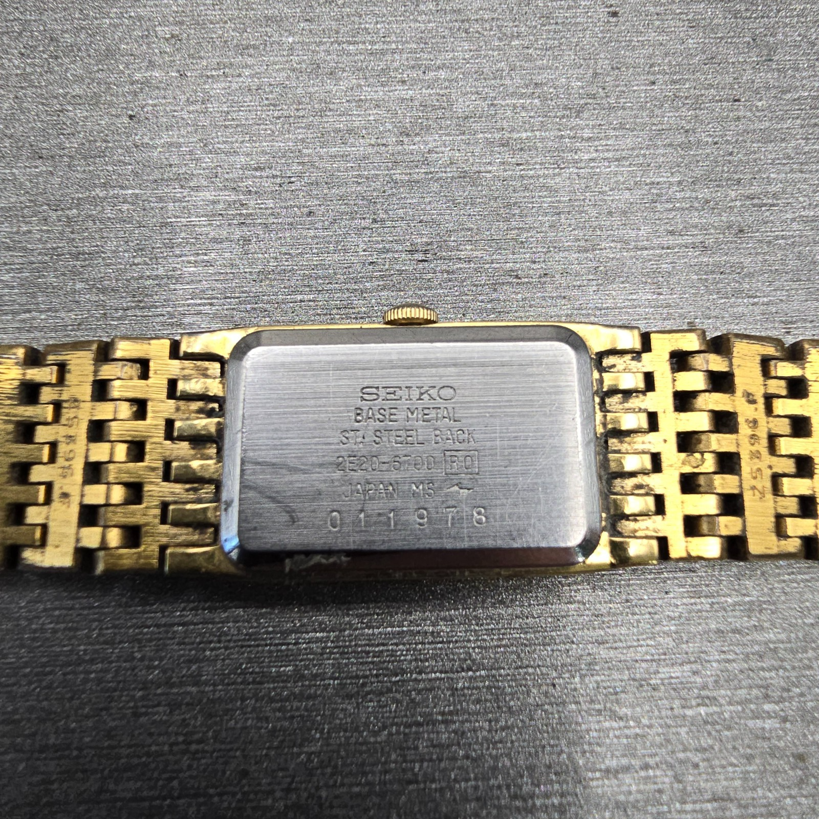Seiko Watch Women 13mm Gold Dial Gold Tone Rectangle 2E20-6700 New Battery VTG10