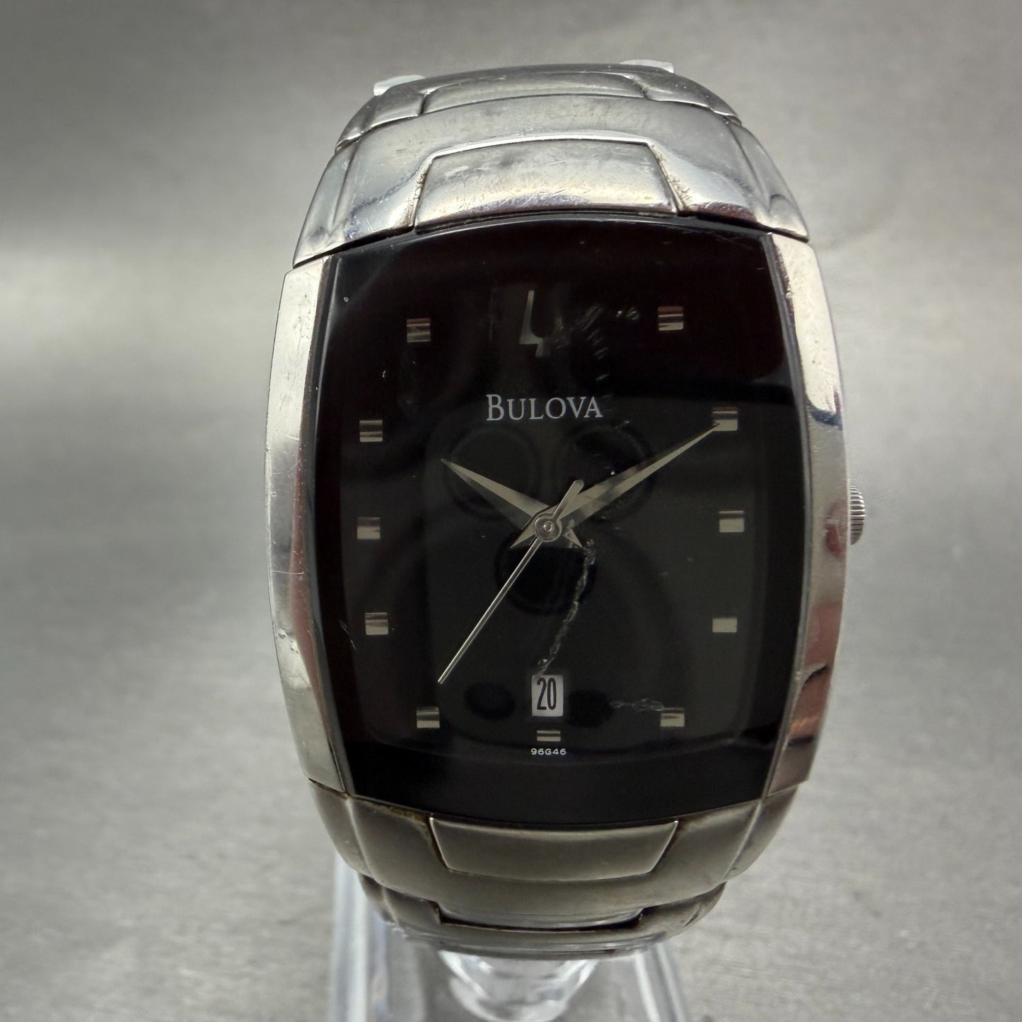 Bulova Tank Watch Men 30mm Black Dial Silver Tone Date 96G46 New Battery0