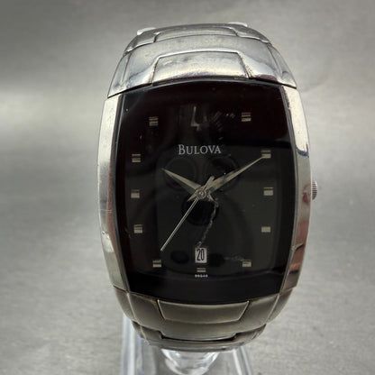 Bulova Tank Watch Men 30mm Black Dial Silver Tone Date 96G46 New Battery0