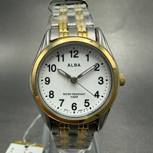 Seiko Alba Watch Women 25mm White Dial Two Tone Round V501-0EP0 New Battery0
