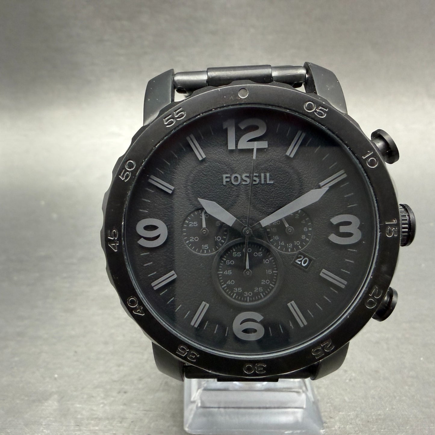Fossil Nate Chrono Watch Men 50mm Black Dial Black Tone Date Round New Battery0