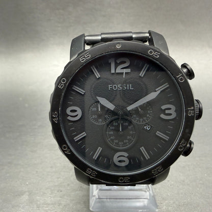 Fossil Nate Chrono Watch Men 50mm Black Dial Black Tone Date Round New Battery0