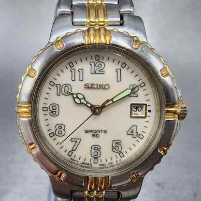 Seiko Sports 50 Watch Woman 27mm Luminous Dial Two Tone Date 7n820499 New Batt1