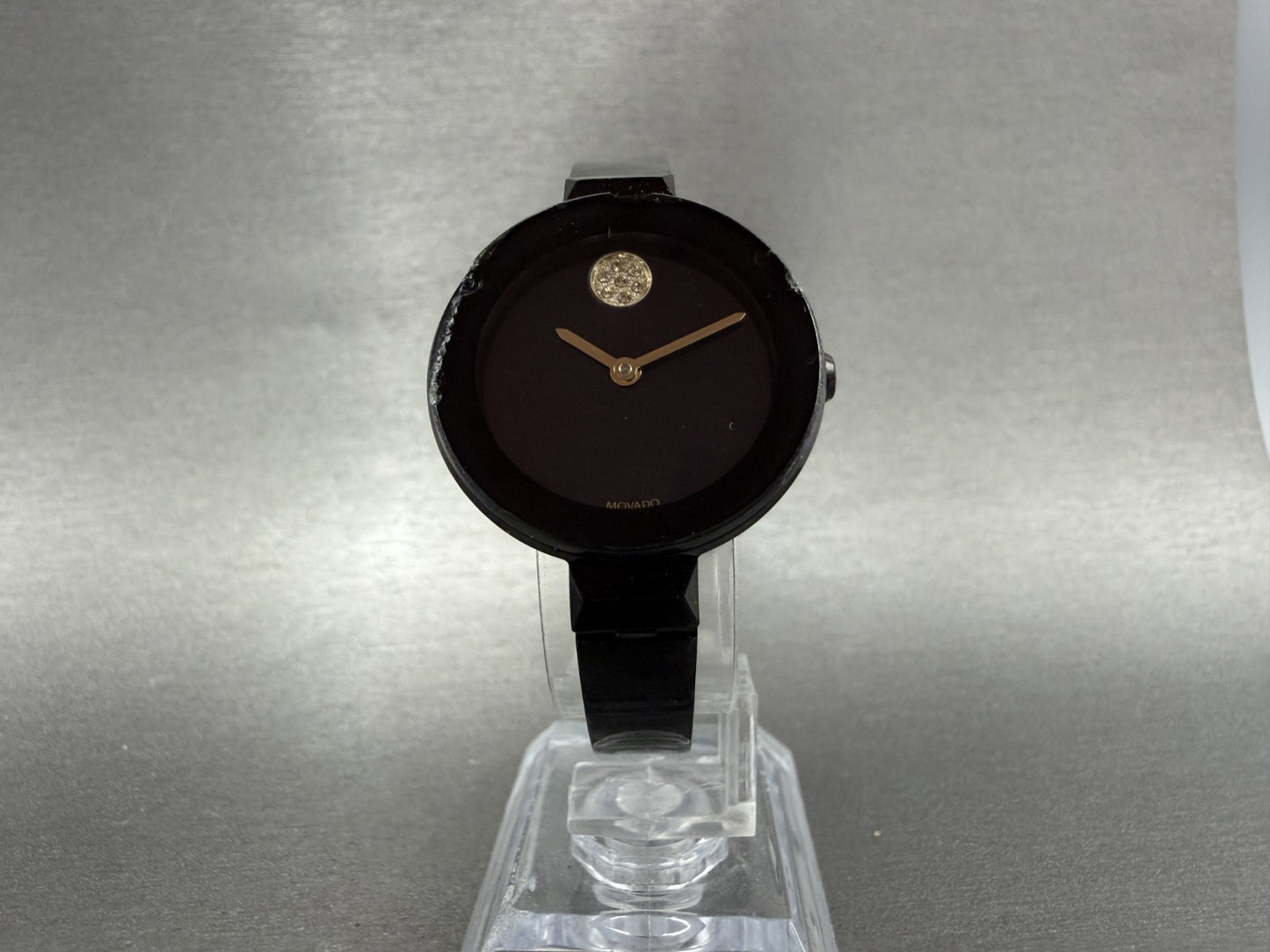Movado Bold Bangle Watch Women 28mm MOP Dial Black Tone Round 3600775 CHIPPED!!!10