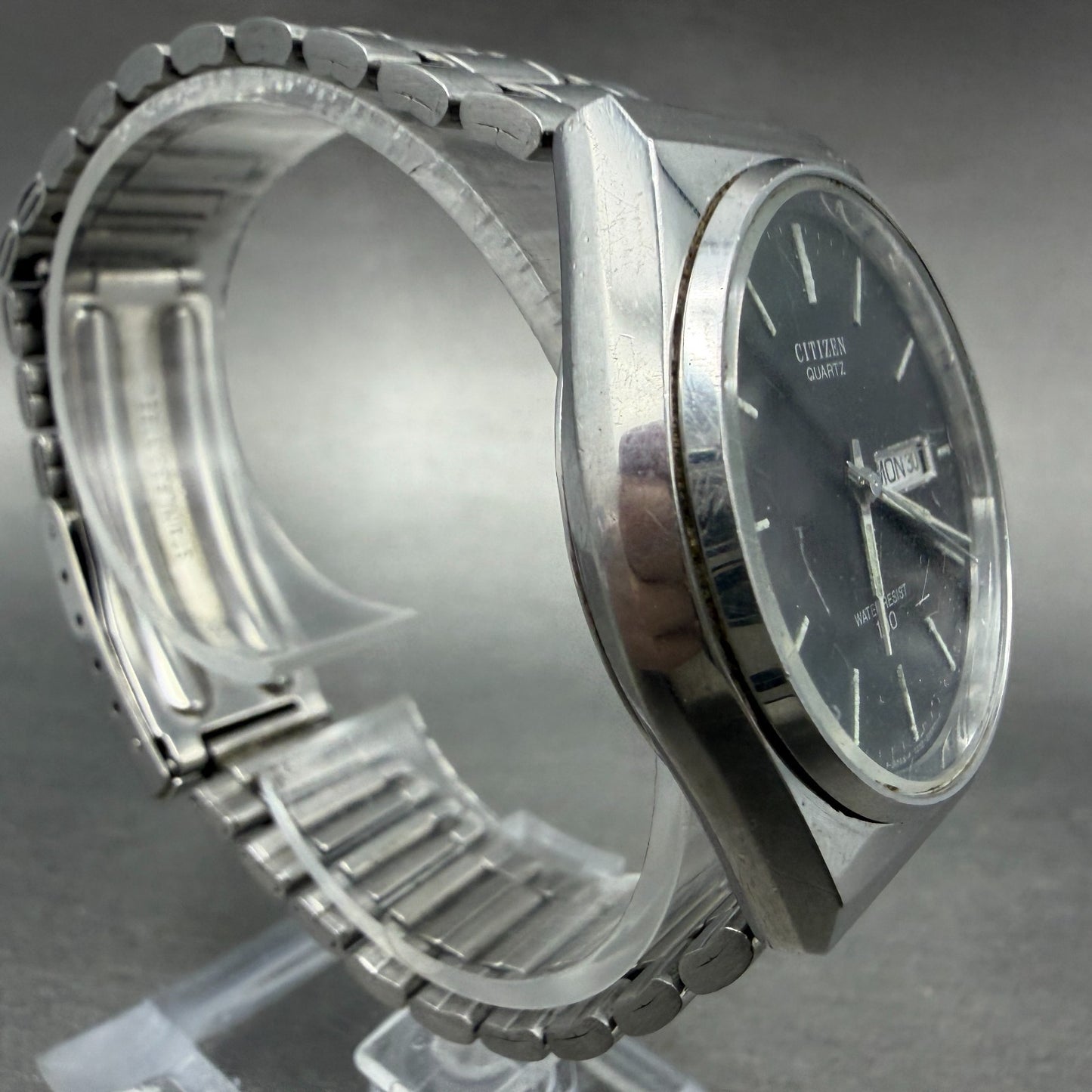 Citizen CQ Watch Men 35mm Black Dial Silver Tone Daydate Round 4-213581 PARTS4