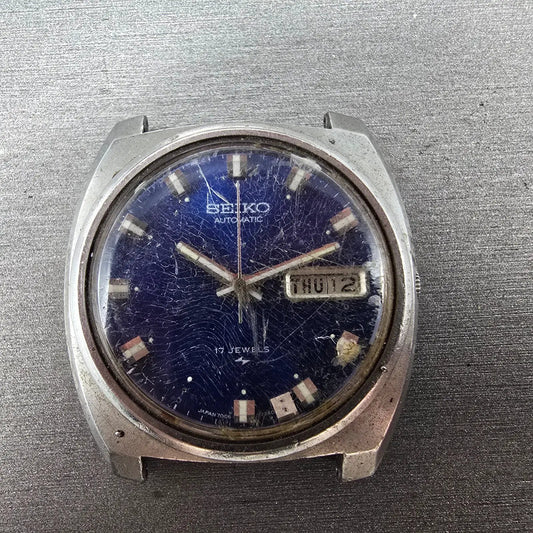 Seiko Automatic Watch Men 36mm Blue Dial Silver Tone Daydate 7006-7119 PARTS VTG0