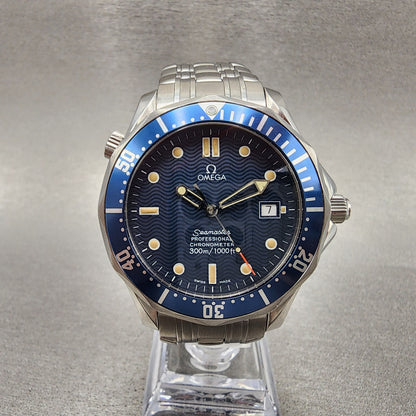 Omega Seamaster 300 Watch Men 41mm Blue Dial Steel Date Automatic Serviced Box