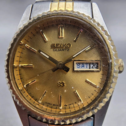 Seiko SQ Watch Women 24mm Gold Dial Two Tone Daydate Round 3E23-0A69 New Battery1