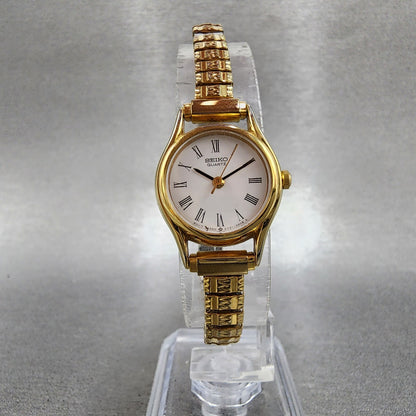 Seiko Watch Women 20mm White Dial Gold Tone Round 2y010a10 New Battery5